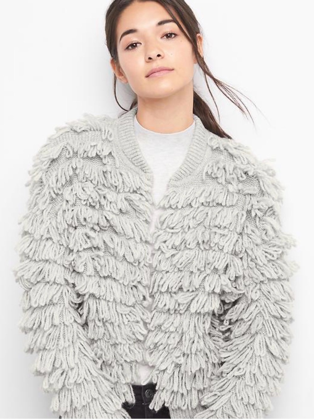 GAP loop fringe cardigan - Light Gray